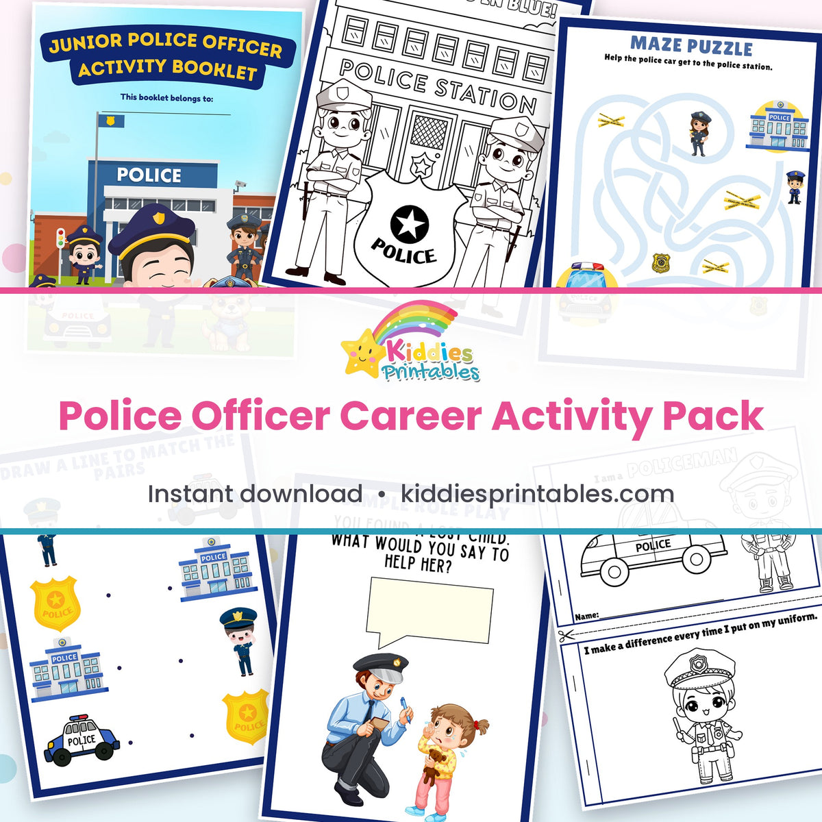Police Officer Career Activity Pack printable – page collage