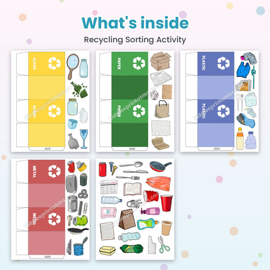 Recycling Sorting Activity printable – inside pages preview