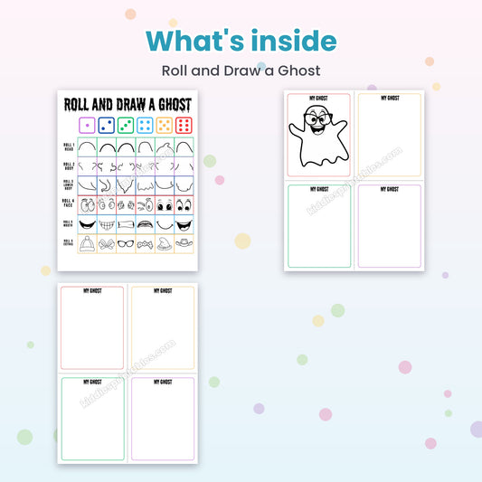 Roll and Draw a Ghost printable – inside pages preview