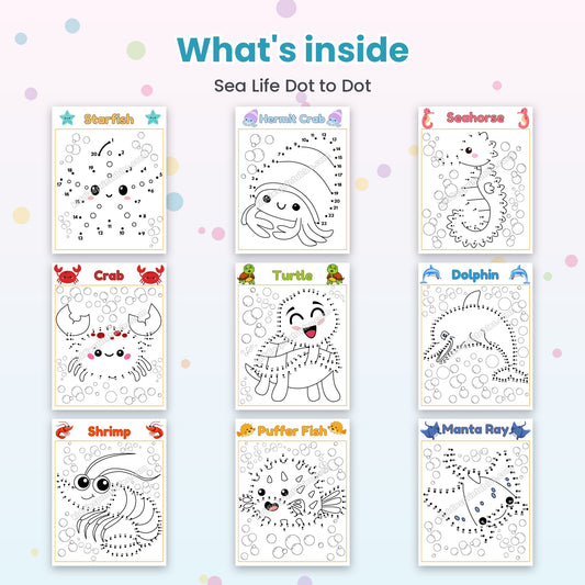 Sea Life Dot to Dot printable – inside pages preview