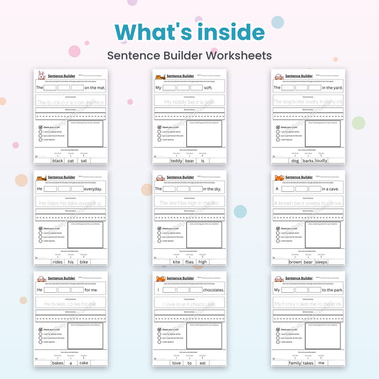 Sentence Builder Worksheets printable – inside pages preview