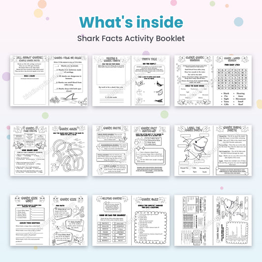 Shark Facts Activity Booklet printable – inside pages preview