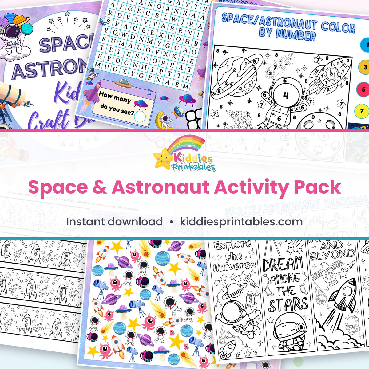 Space & Astronaut Activity Pack printable – page collage
