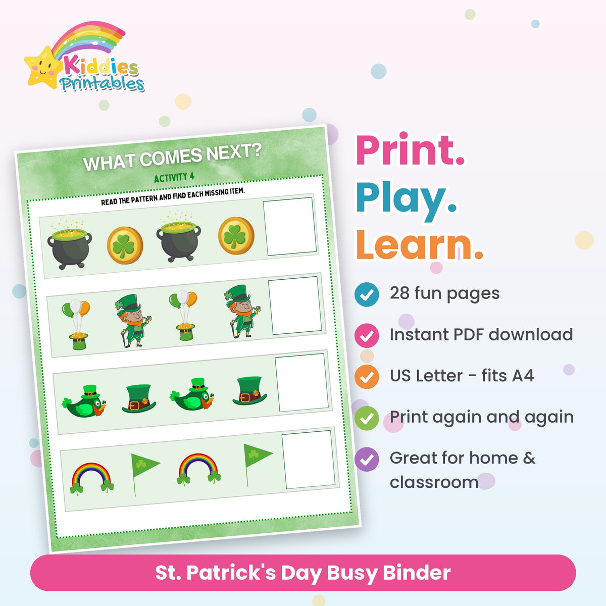 St. Patrick's Day Busy Binder – features