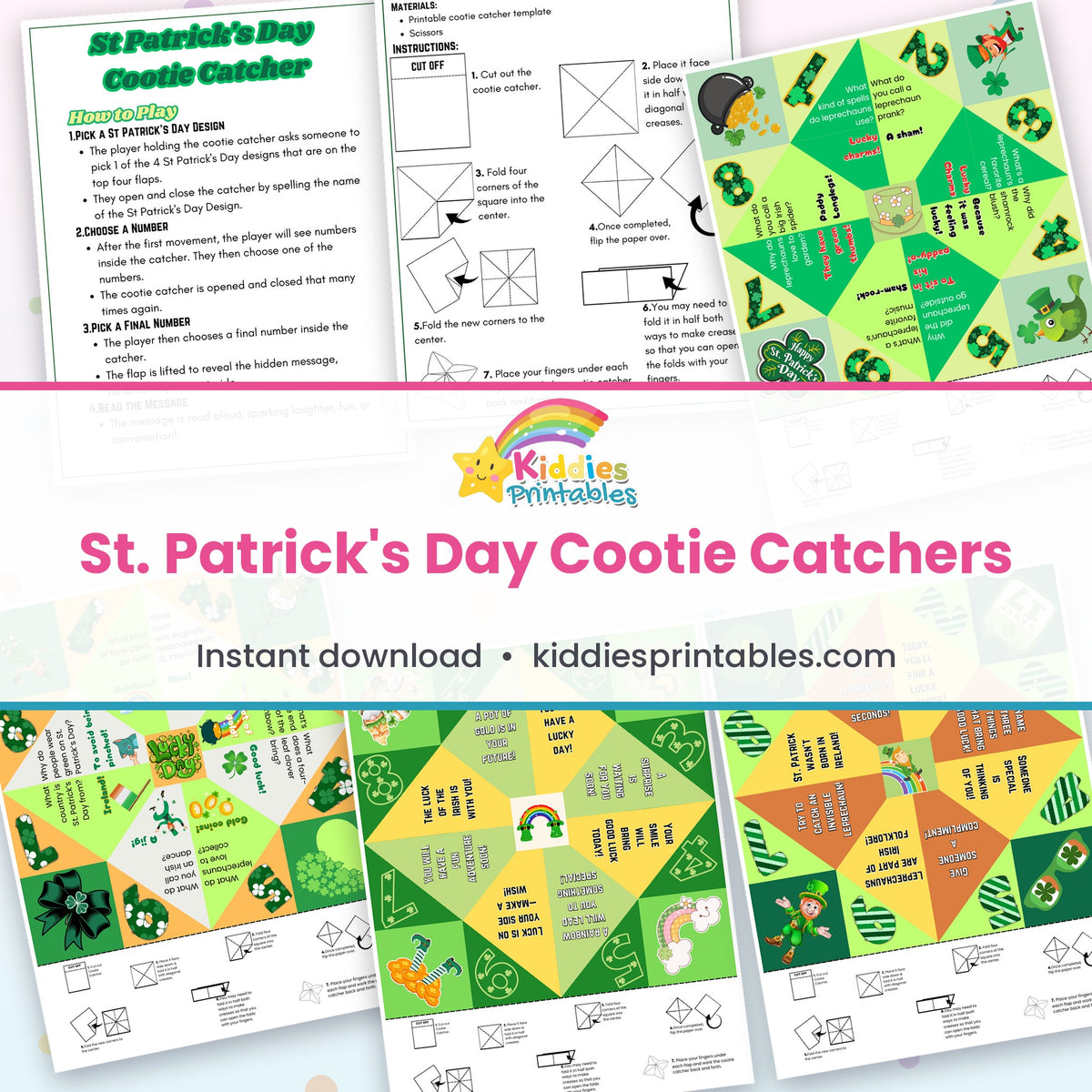 St. Patrick's Day Cootie Catchers – page collage