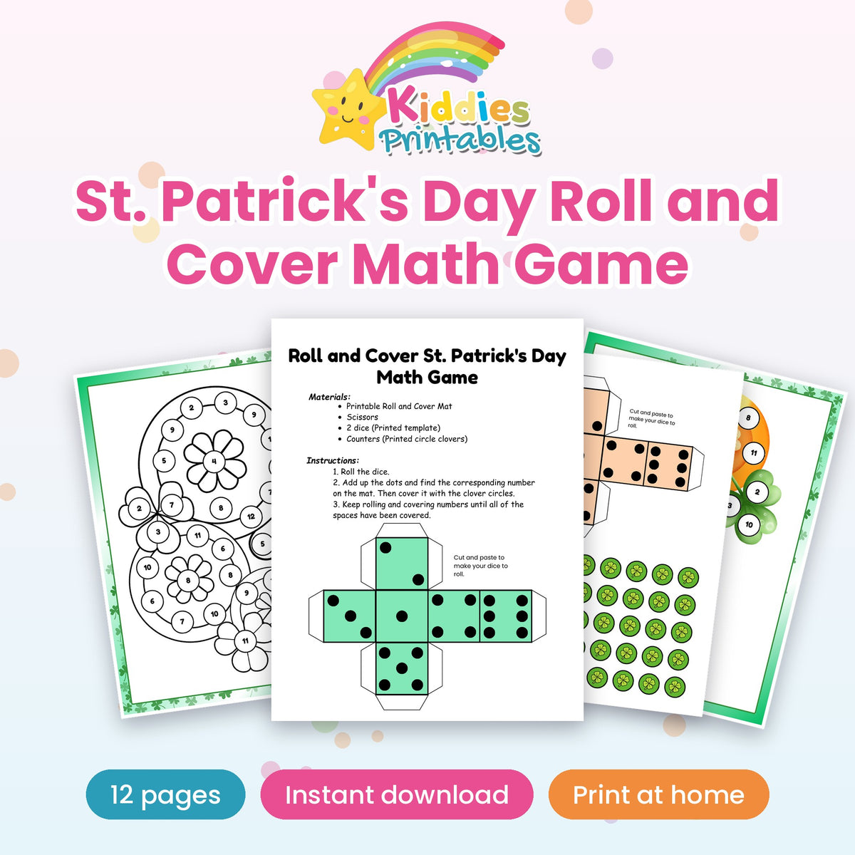 St. Patrick's Day Roll and Cover Math Game printable – main preview