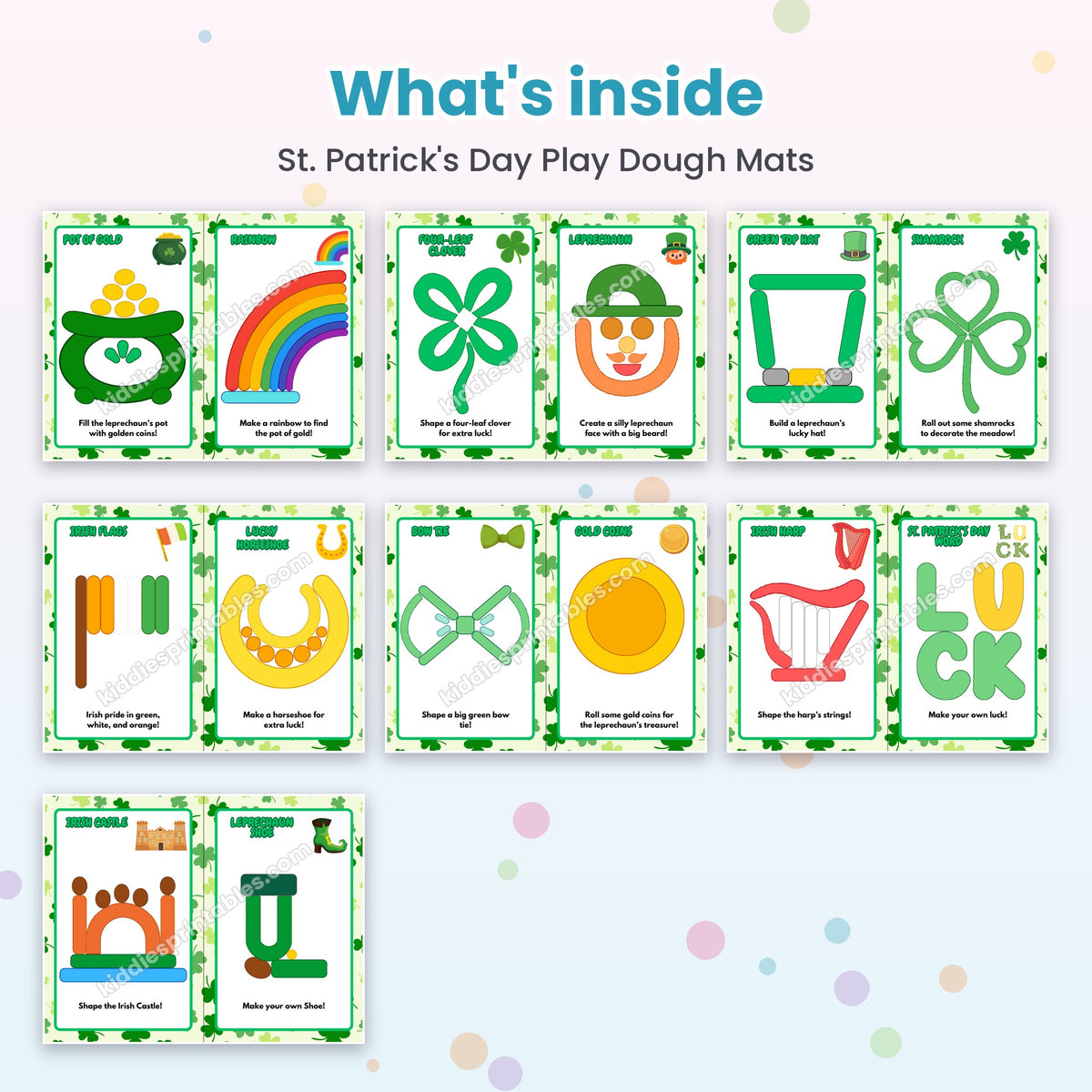 St. Patrick's Day Play Dough Mats printable – inside pages preview