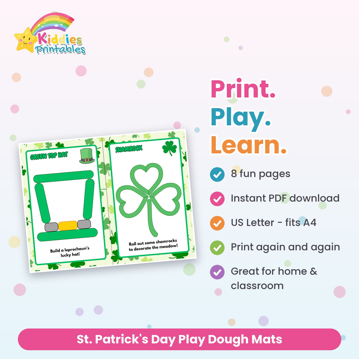 St. Patrick's Day Play Dough Mats printable – what's included