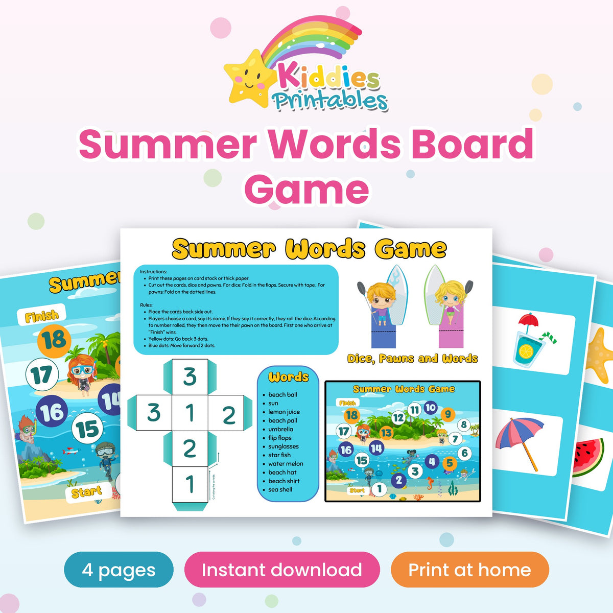 Summer Words Board Game printable – cover