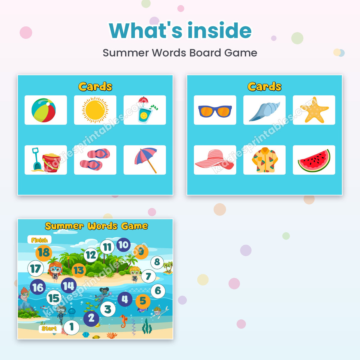 Summer Words Board Game printable – inside pages preview