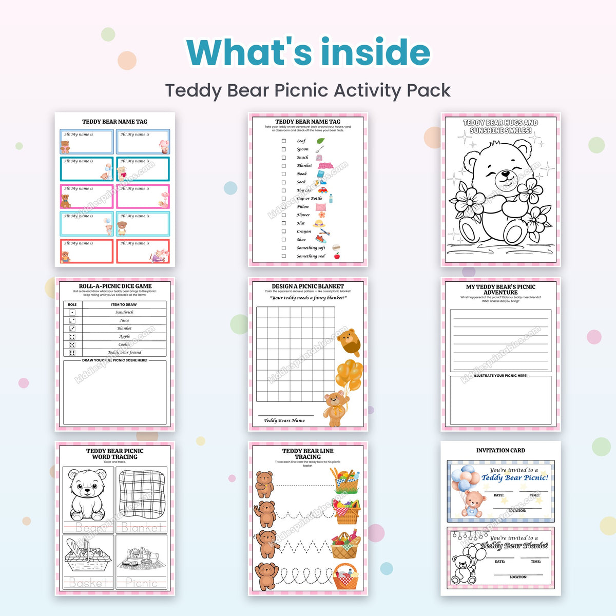 Teddy Bear Picnic Activity Pack printable – inside pages preview