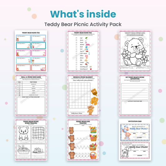 Teddy Bear Picnic Activity Pack printable – inside pages preview