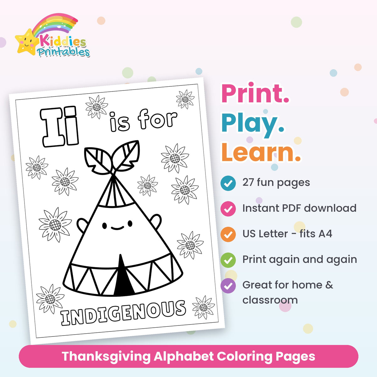 Thanksgiving Alphabet Coloring Pages features
