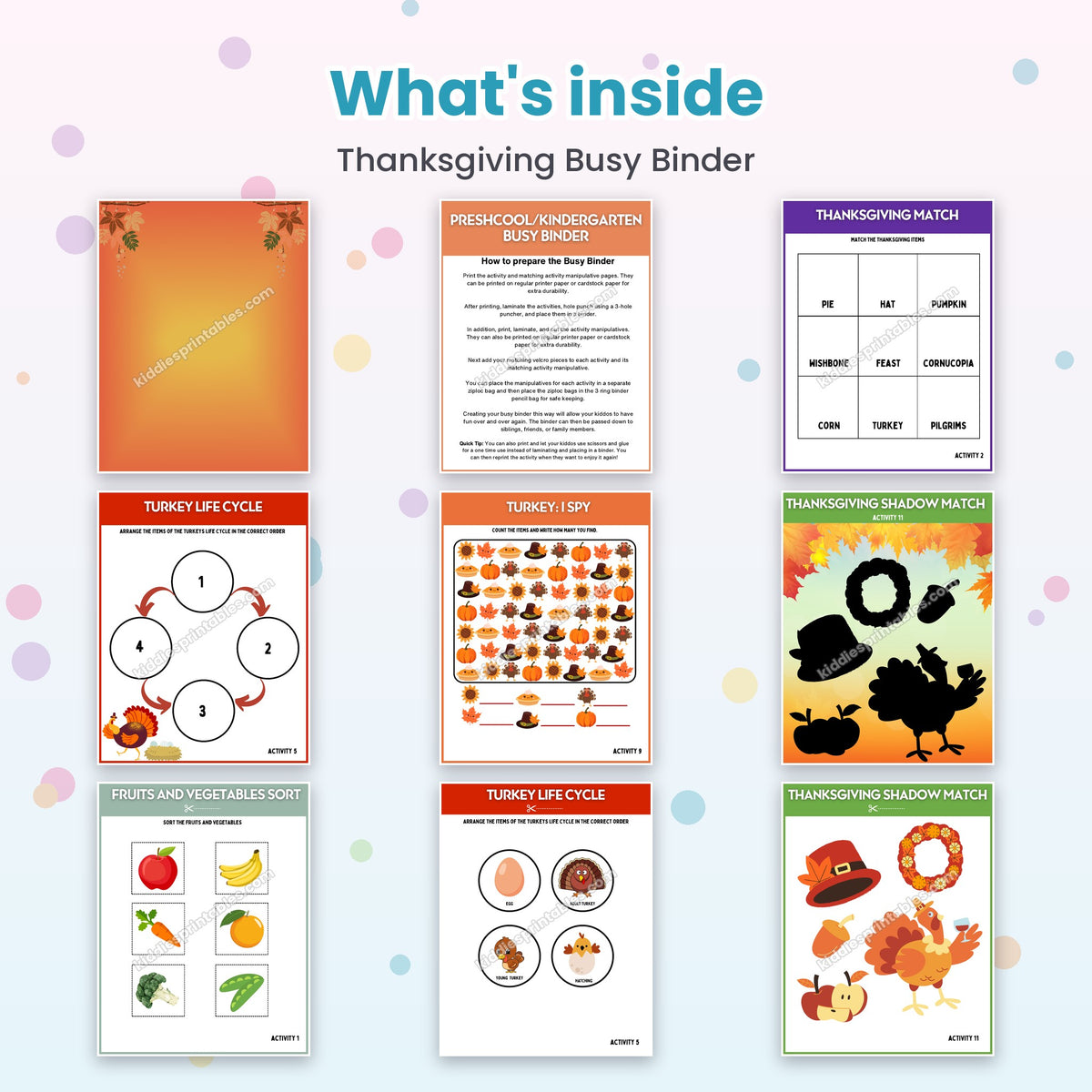 Inside pages of Thanksgiving Busy Binder