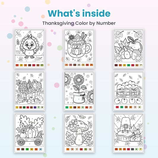 Inside pages of Thanksgiving Color by Number