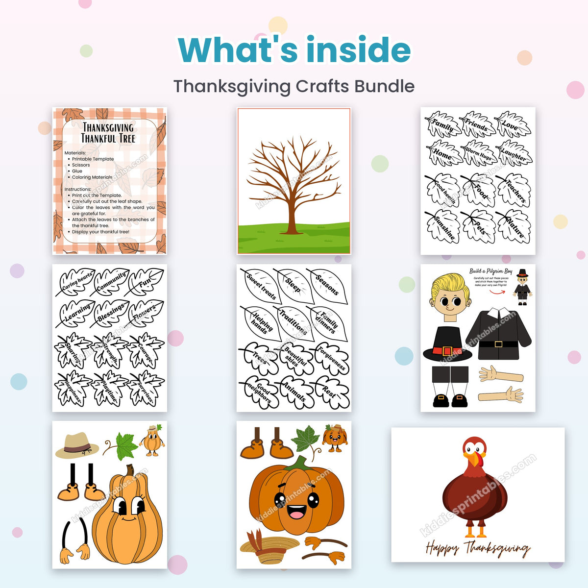 Inside pages of the Thanksgiving Crafts Bundle