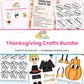 Thanksgiving crafts collage: thankful tree, pilgrim, squash, turkey