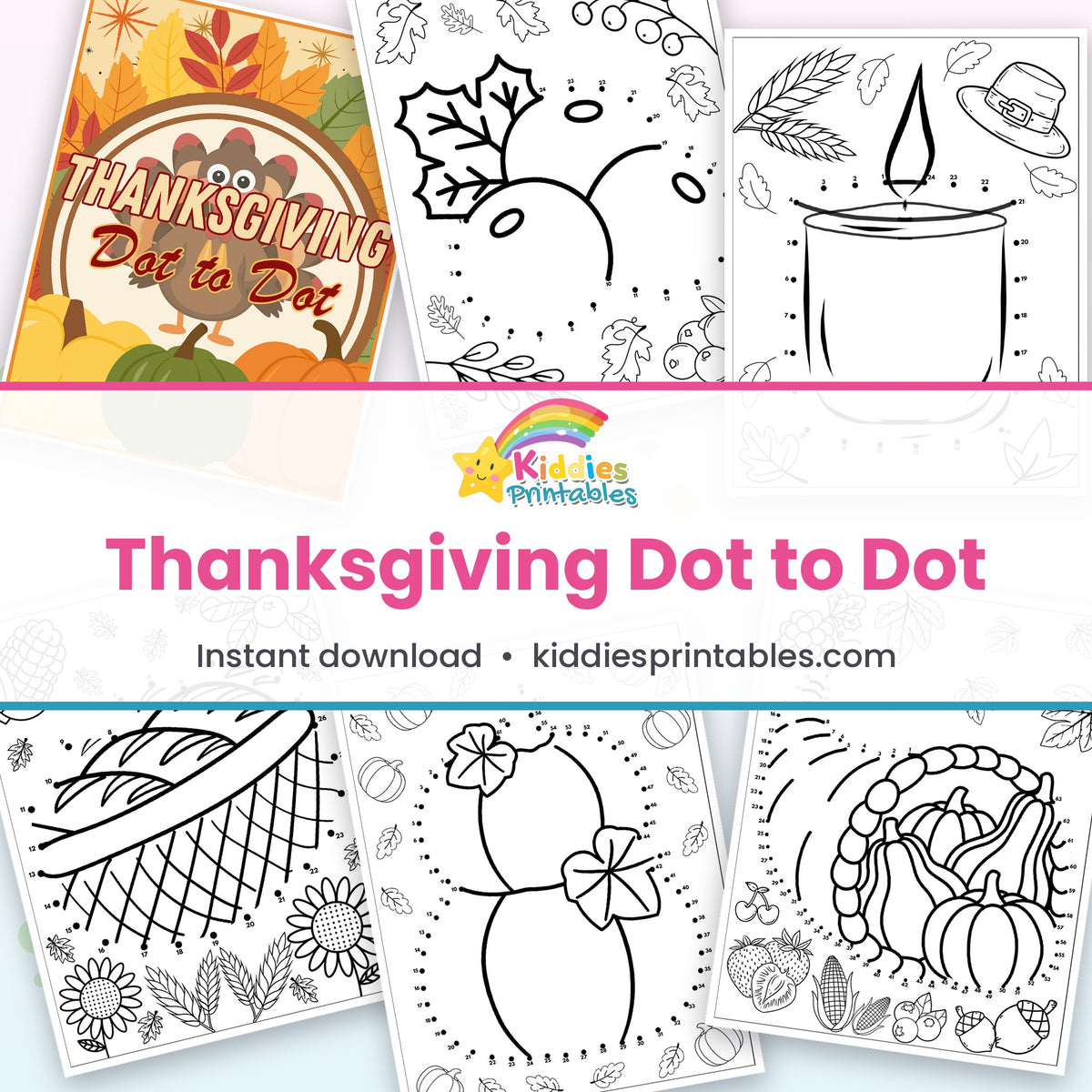 Thanksgiving dot to dot pages collage