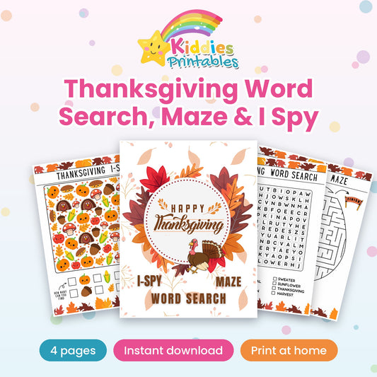 Thanksgiving Word Search, Maze & I Spy printable – cover