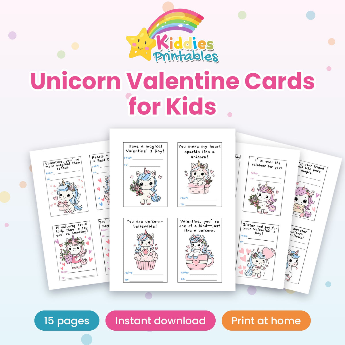 Unicorn Valentine Cards for Kids printable – main preview