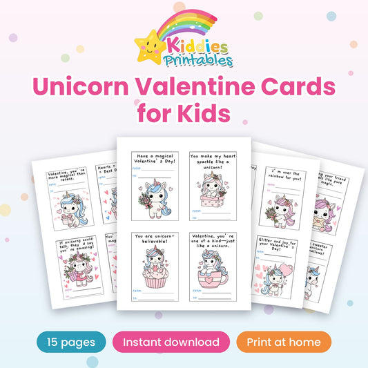 Unicorn Valentine Cards for Kids printable – main preview