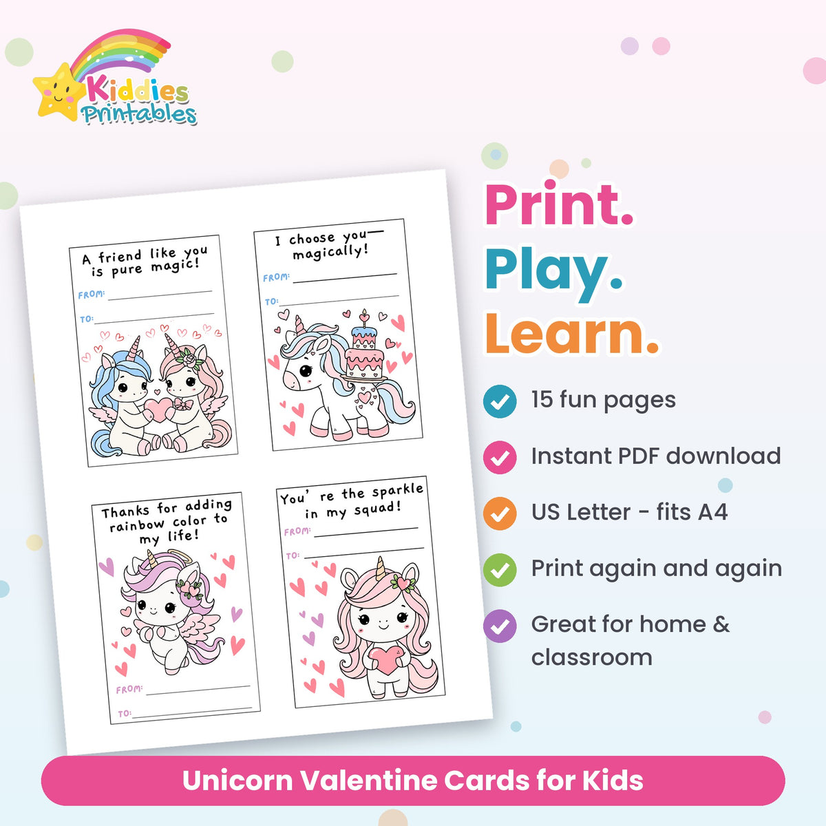 Unicorn Valentine Cards for Kids – features