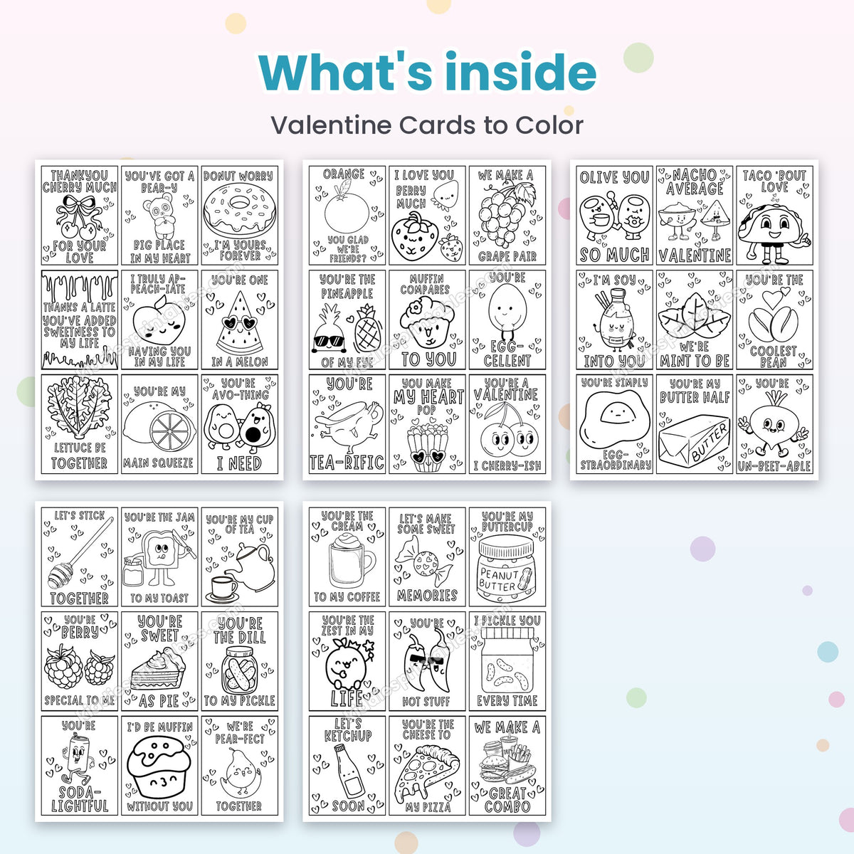 Valentine Cards to Colour printable – inside pages preview