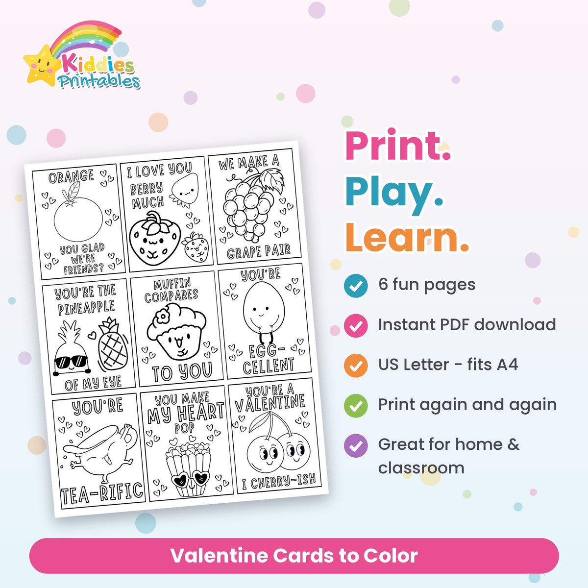Valentine Cards to Colour printable – what's included