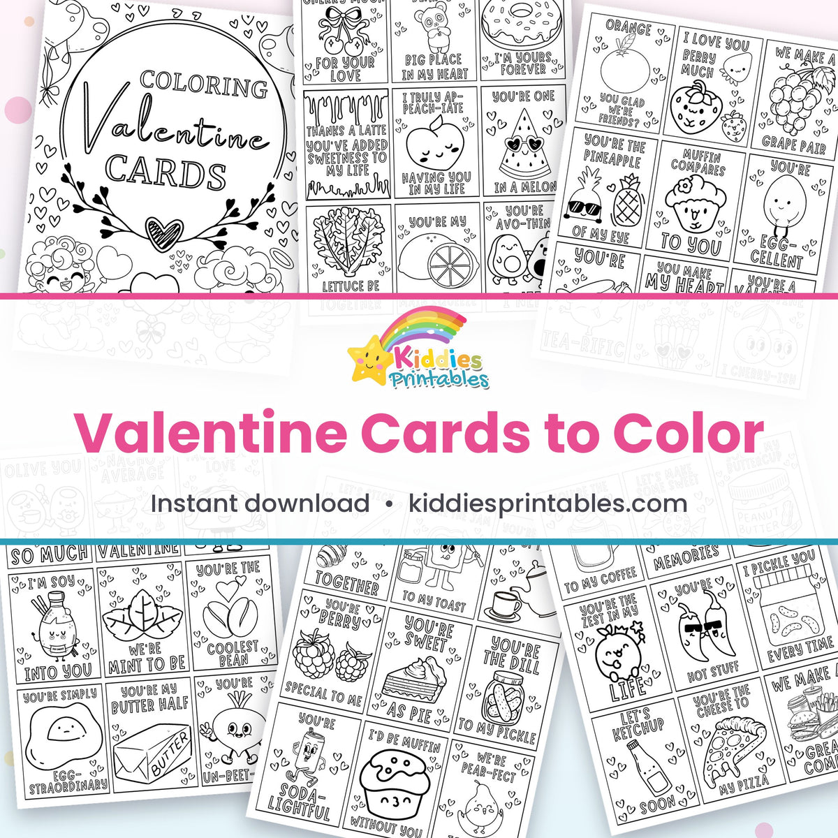 Valentine Cards to Colour printable – page collage