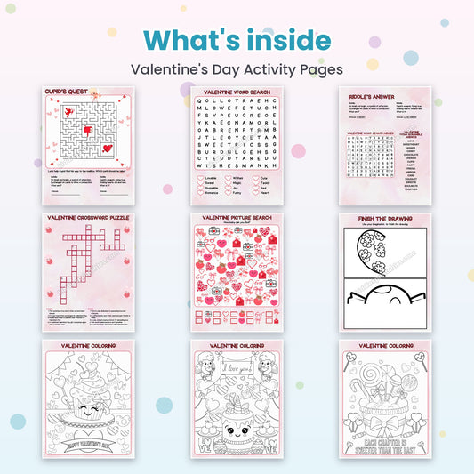 Inside pages of Valentine's Day Activity Pages