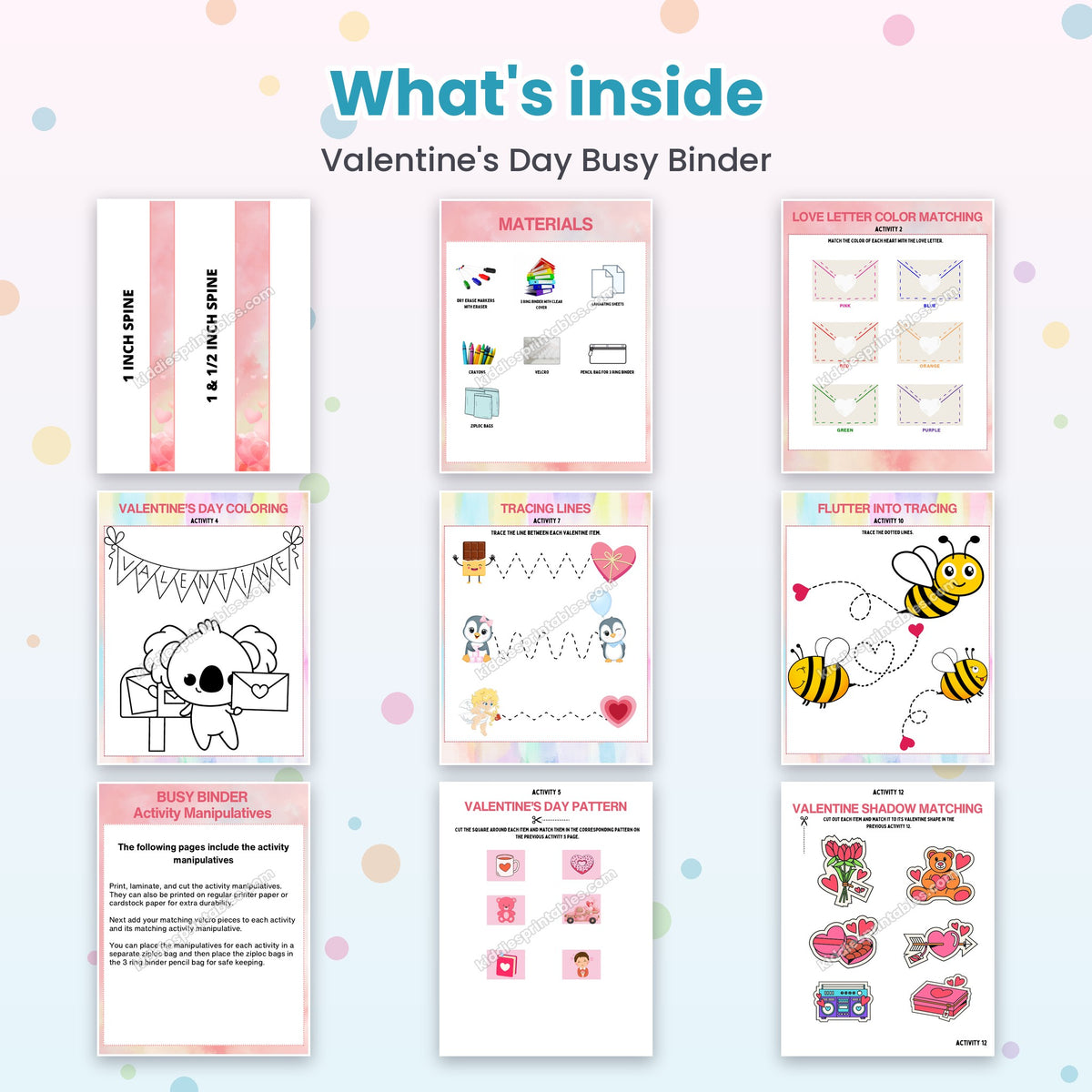 Valentine's Day Busy Binder printable – inside pages preview