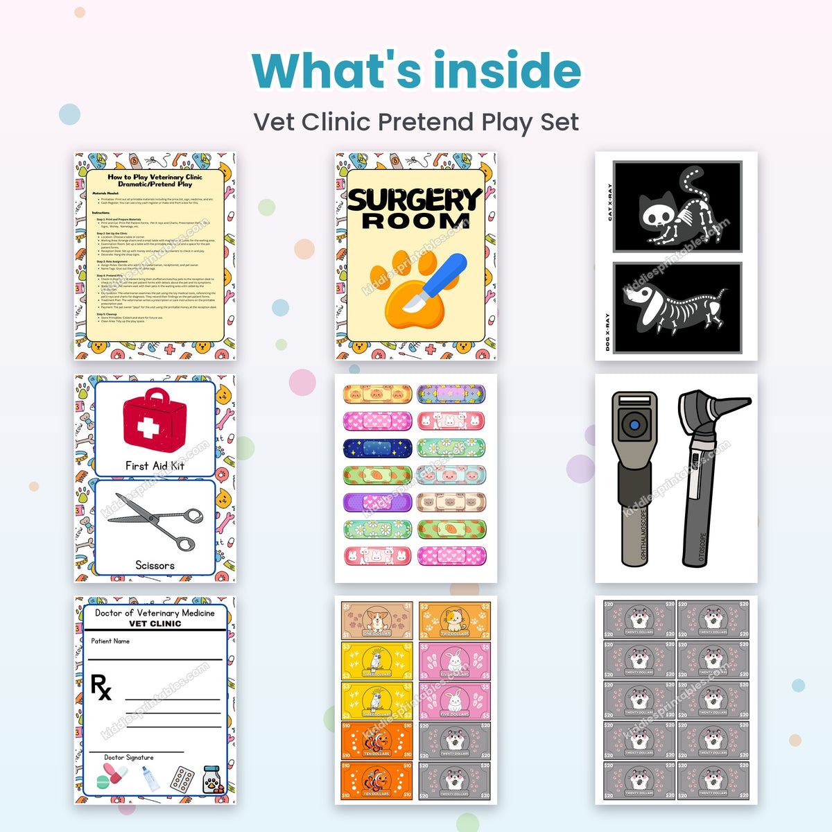 Vet Clinic Pretend Play Set printable – inside pages preview