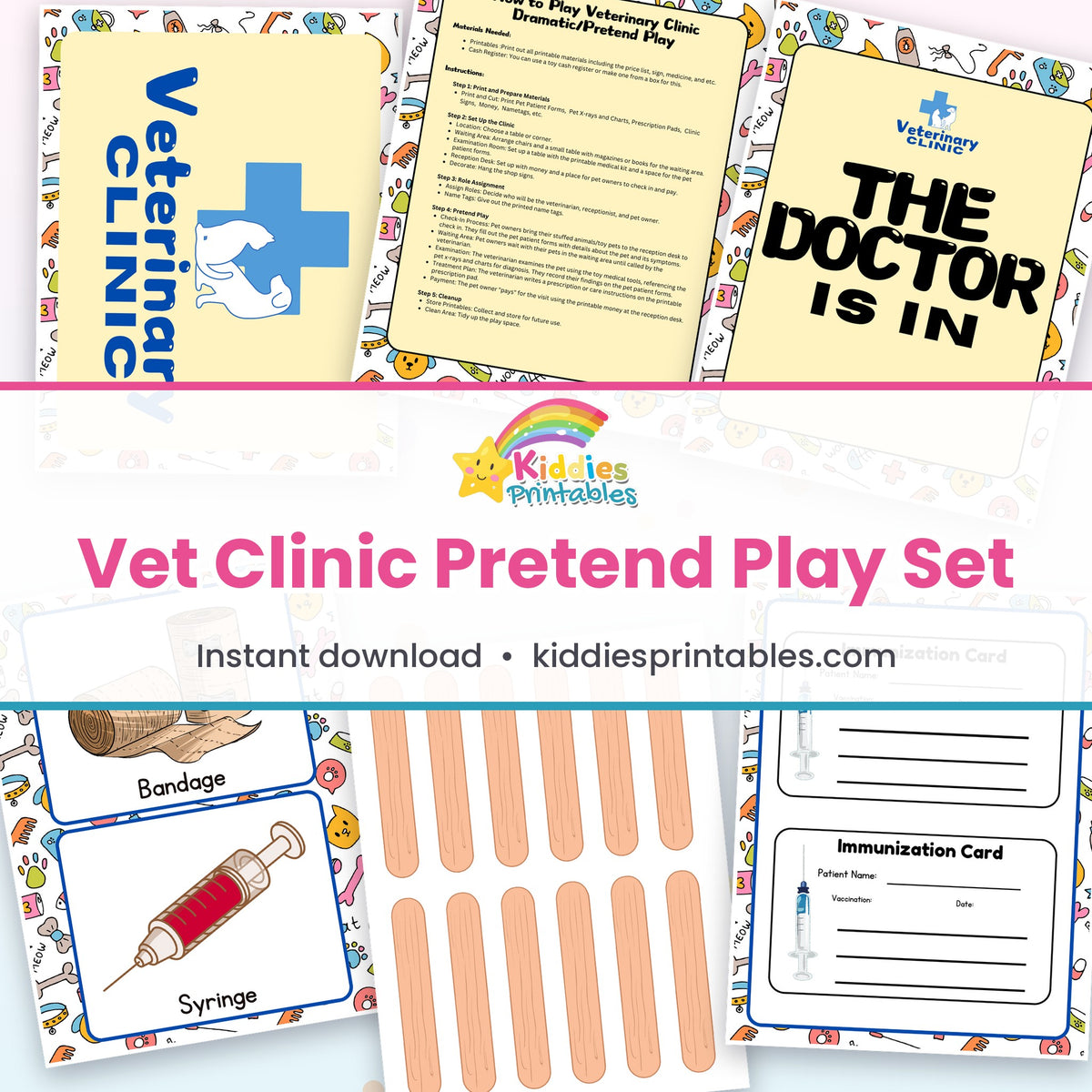 Vet Clinic Pretend Play Set printable – page collage
