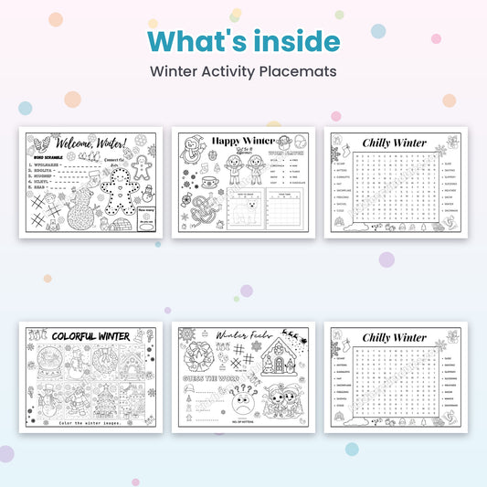 Winter Activity Placemats printable – inside pages preview