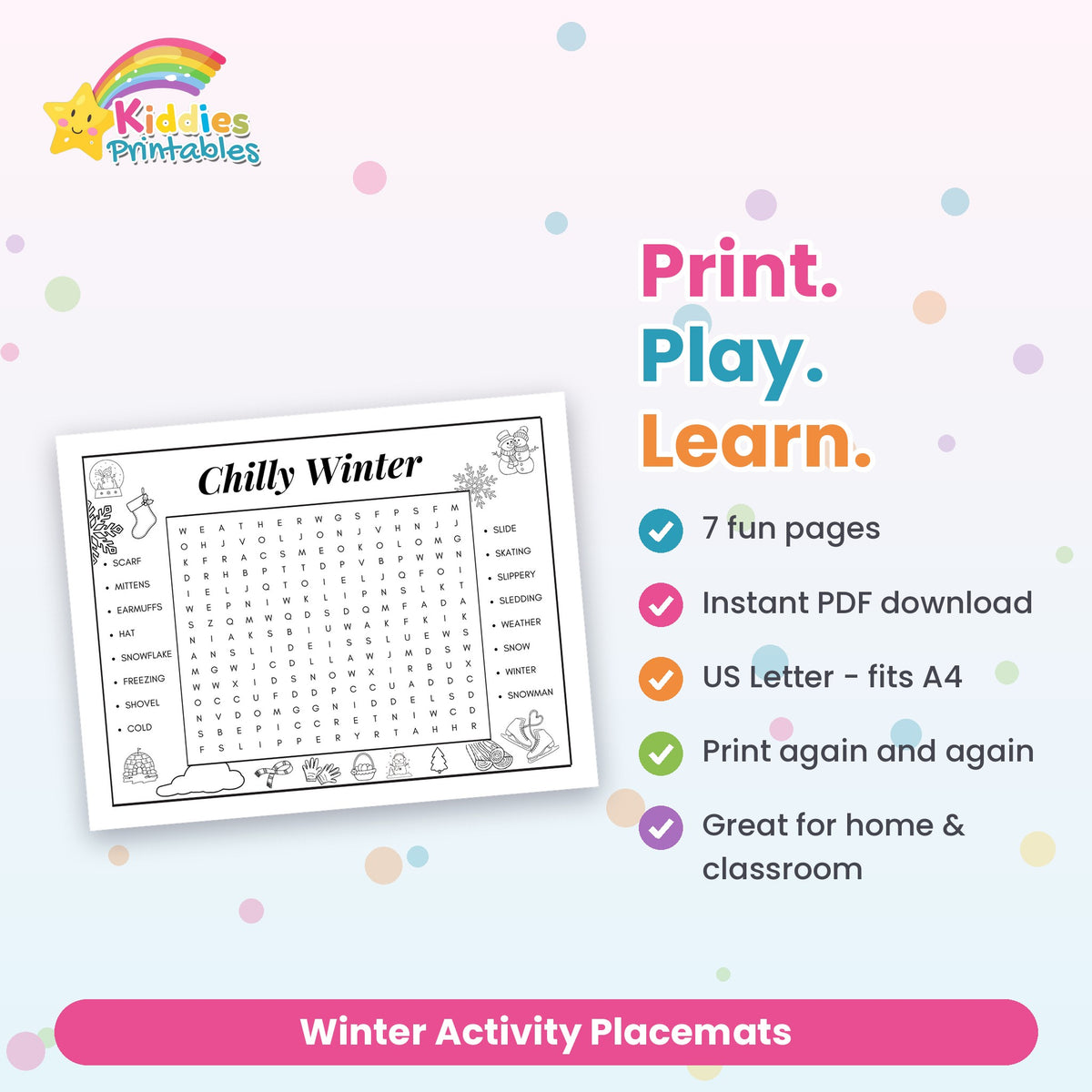 Winter Activity Placemats printable – what's included