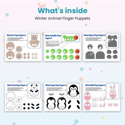 Winter Animal Finger Puppets printable – inside pages preview