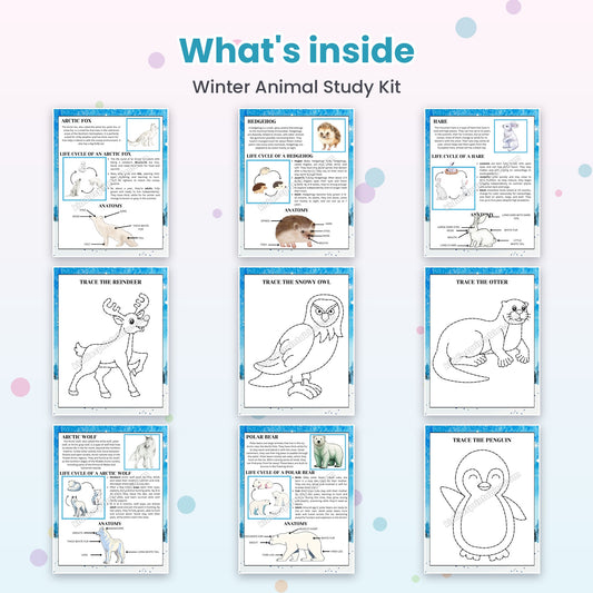 Winter Animal Study Kit printable – inside pages preview