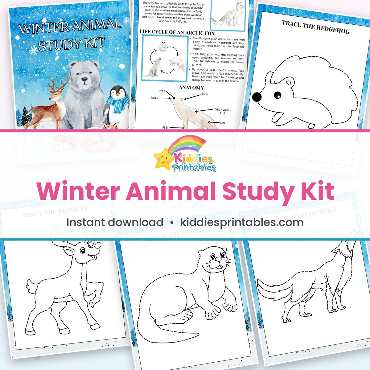 Winter Animal Study Kit printable – page collage