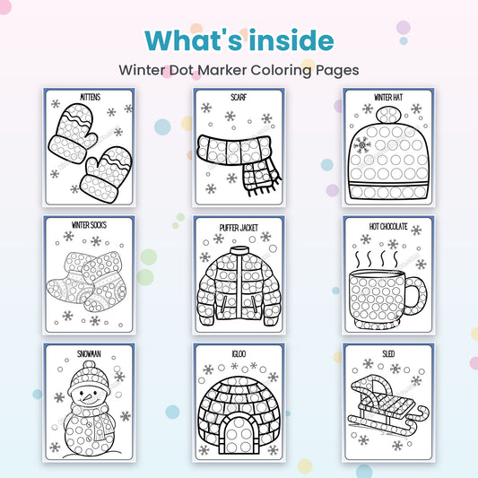 Inside pages of Winter Dot Marker Coloring Pages