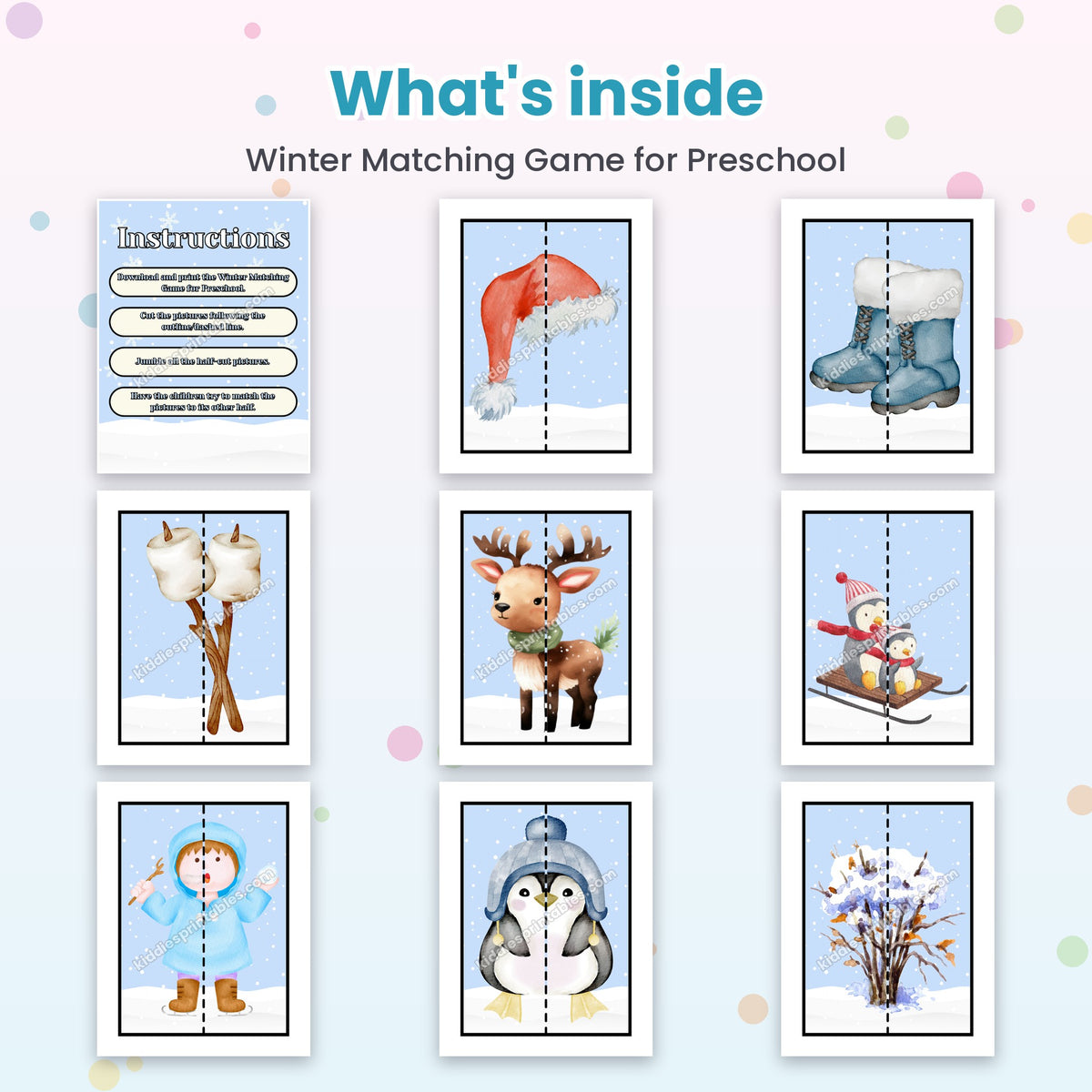 Winter Matching Game for Preschool printable – inside pages preview