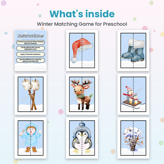Winter Matching Game for Preschool printable – inside pages preview