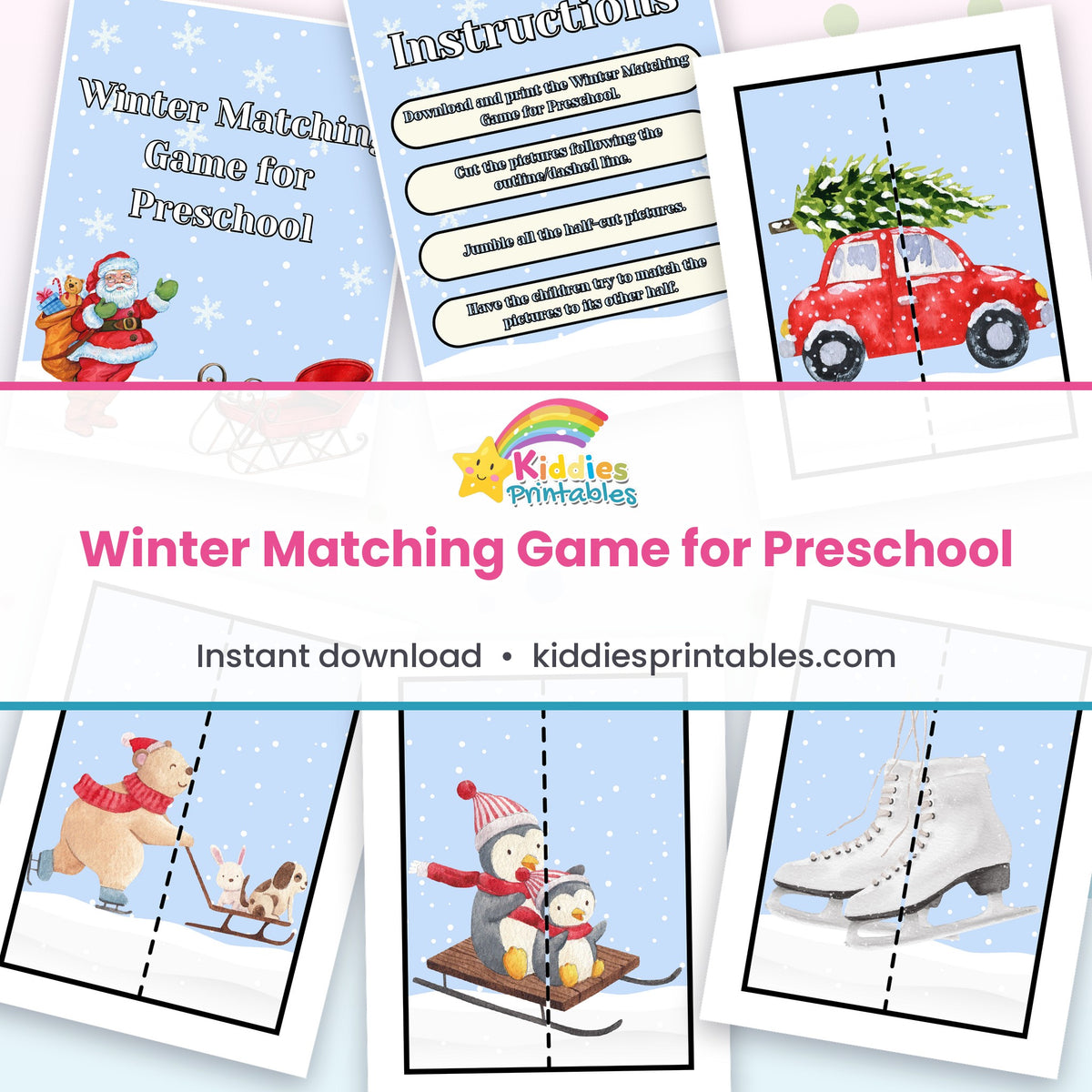 Winter Matching Game for Preschool printable – page collage