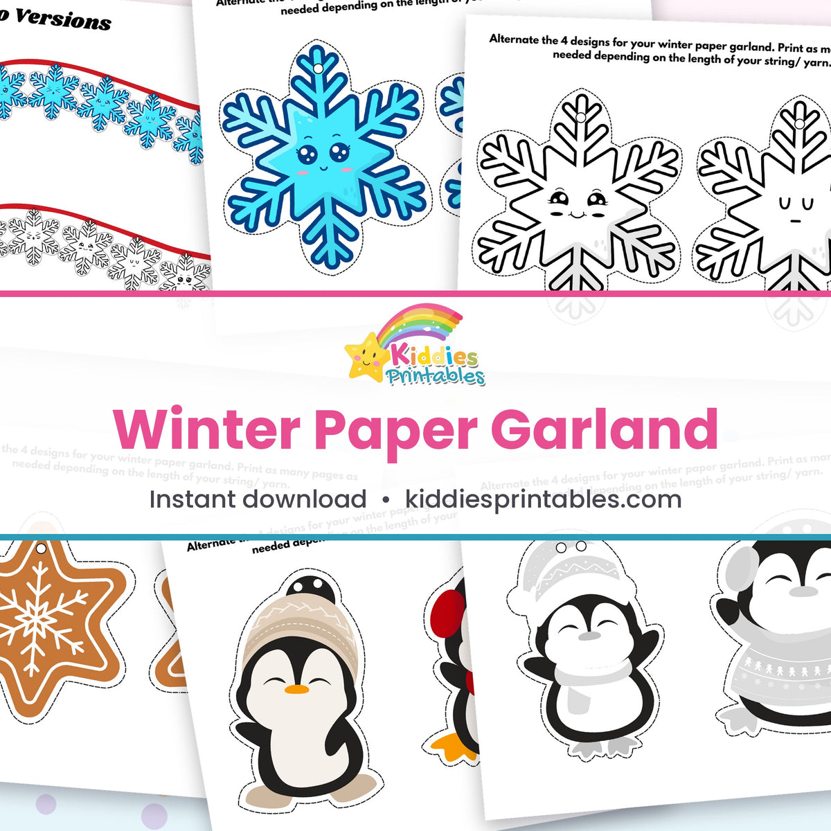 Winter Paper Garland printable – page collage