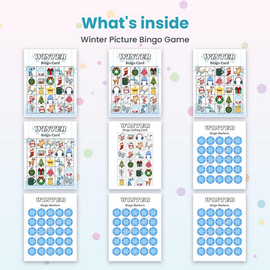 Winter Picture Bingo Game printable – inside pages preview