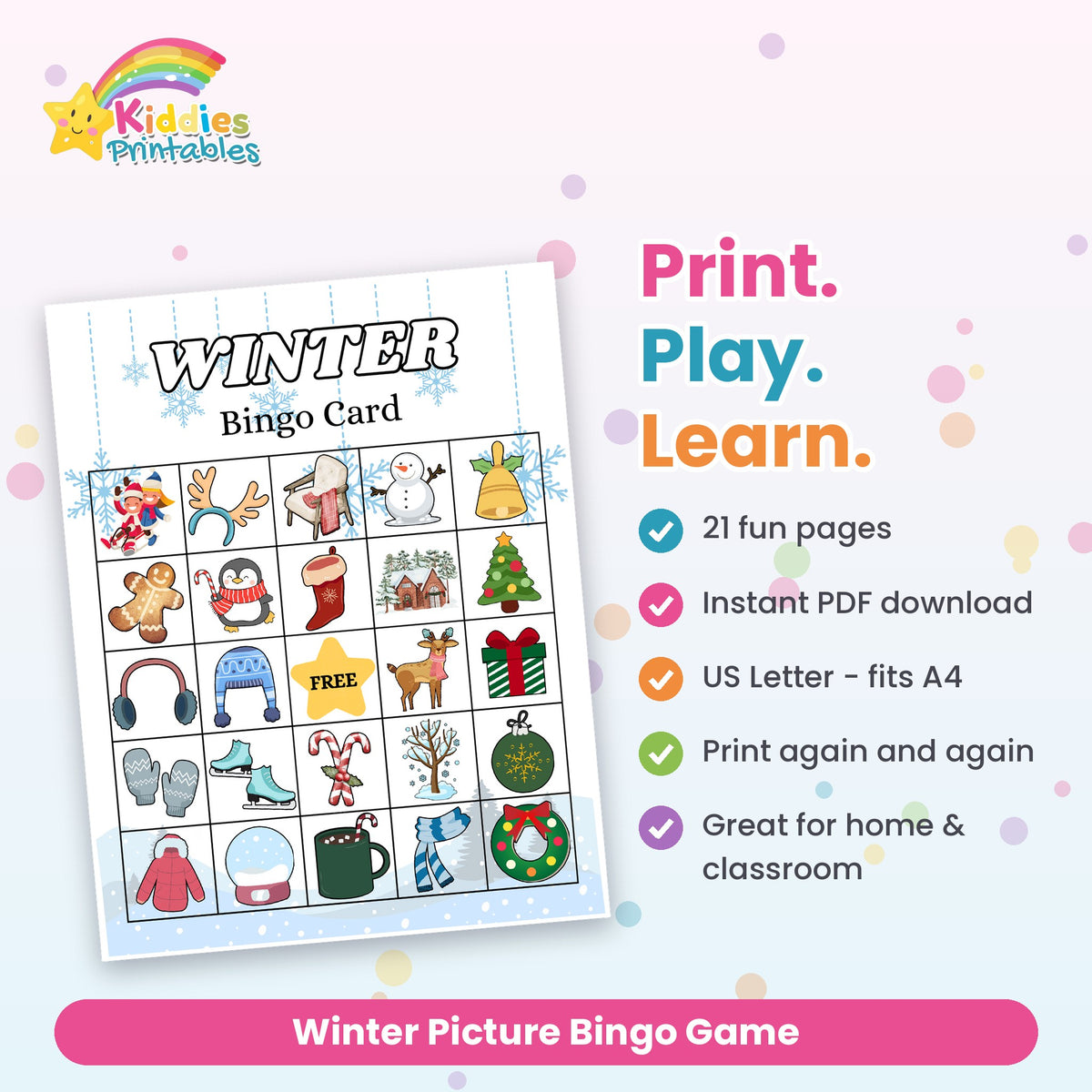 Winter Picture Bingo Game printable – what's included
