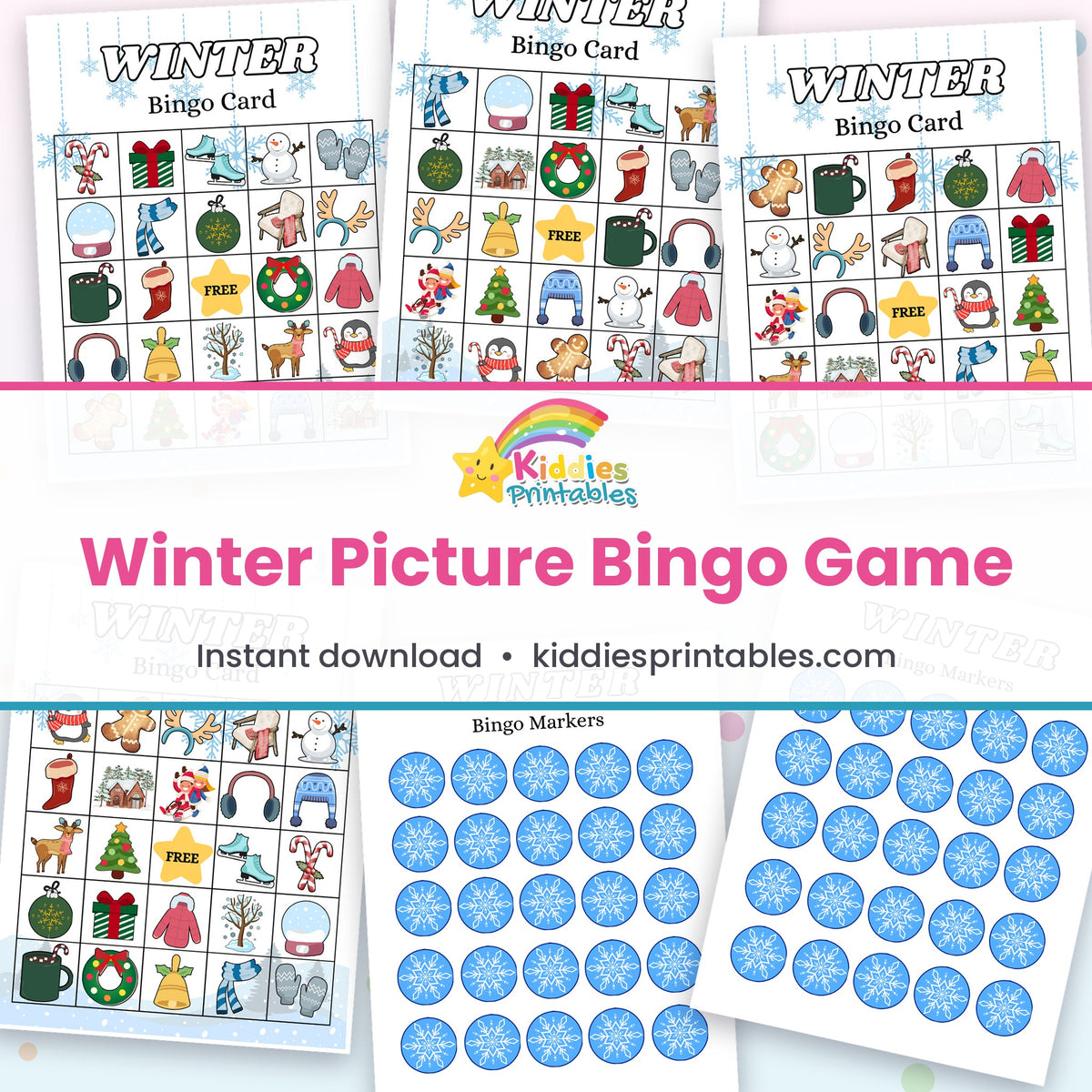 Winter Picture Bingo Game printable – page collage