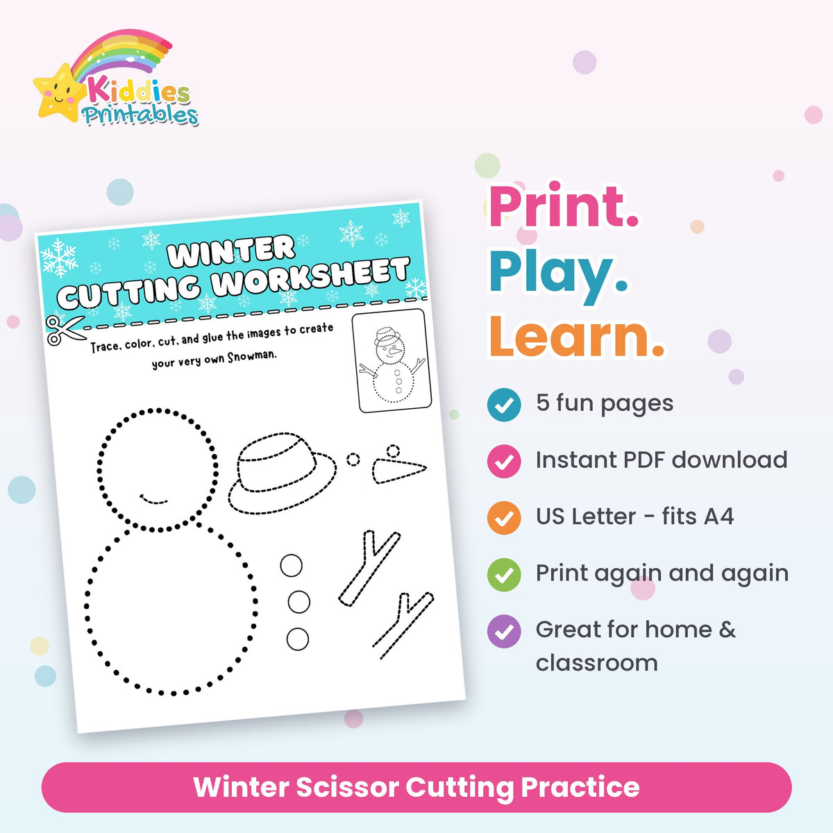 Winter Scissor Cutting Practice printable – what's included