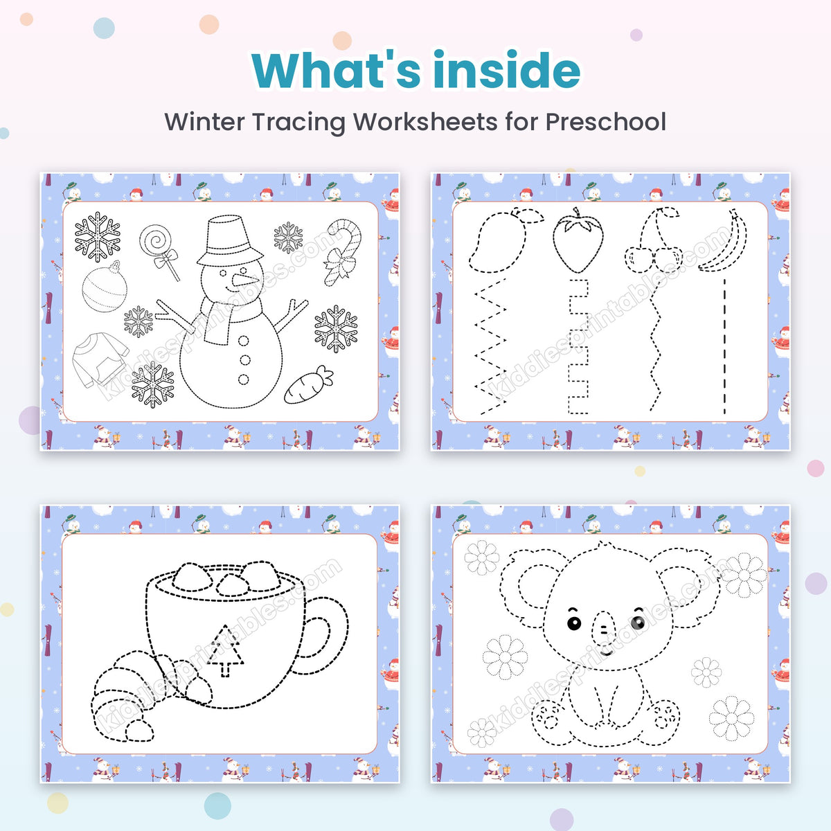 Winter Tracing Worksheets for Preschool printable – inside pages preview