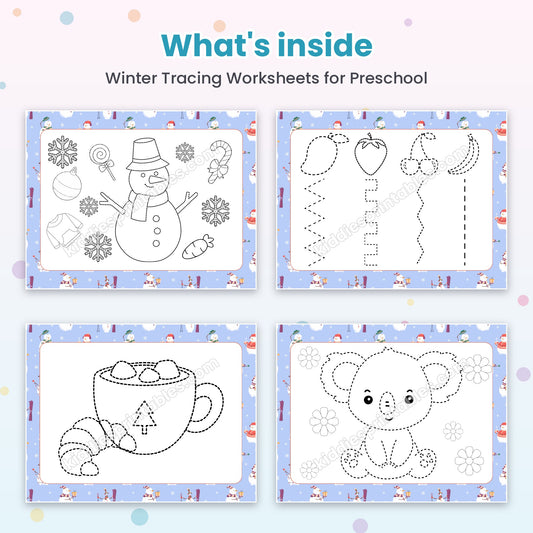 Winter Tracing Worksheets for Preschool printable – inside pages preview