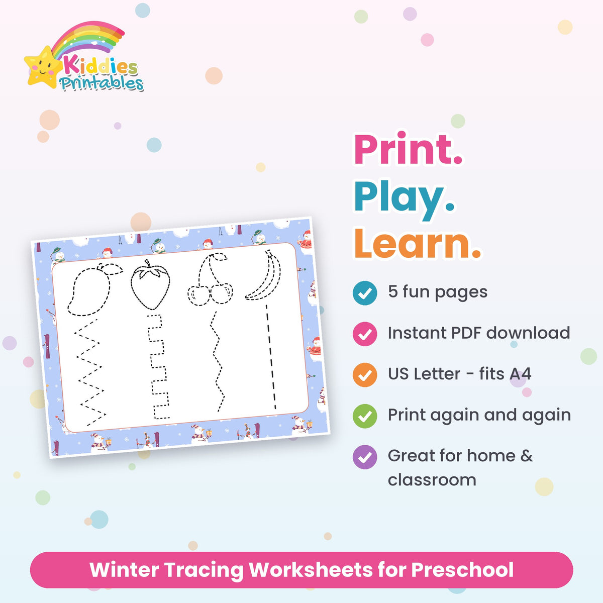 Winter Tracing Worksheets for Preschool printable – what's included